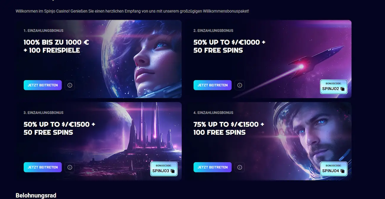 Willkommensbonus-Übersicht bei Spinjo Casino